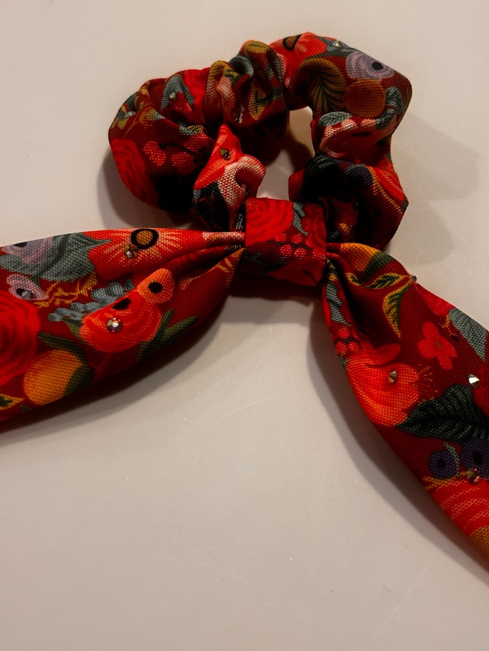 Multicolored Floral Bow Scrunchie Hair Tie